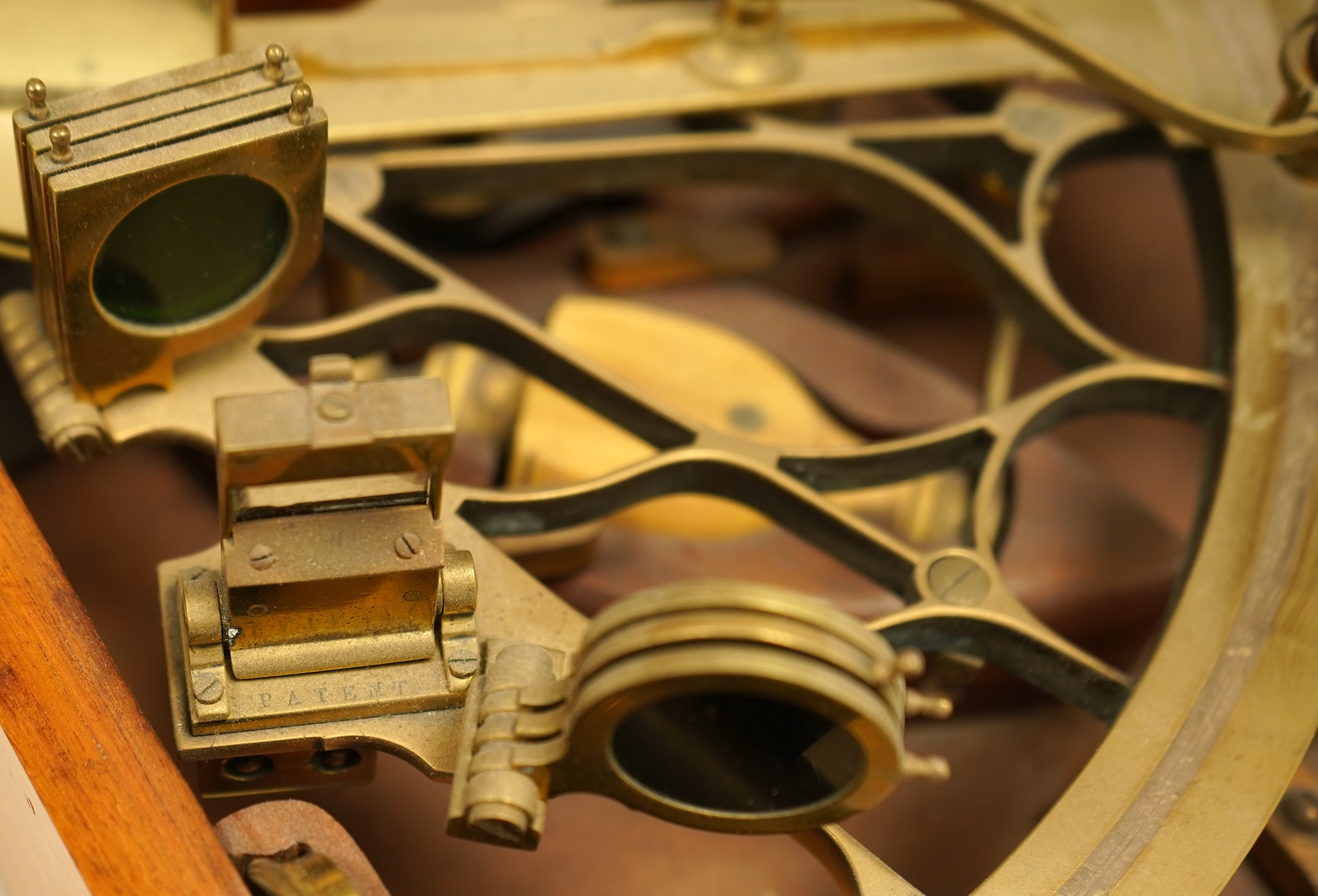 A G.W. Heath 'Hezzanith' sextant, cased, with certificate of observation to the interior, 27cm wide